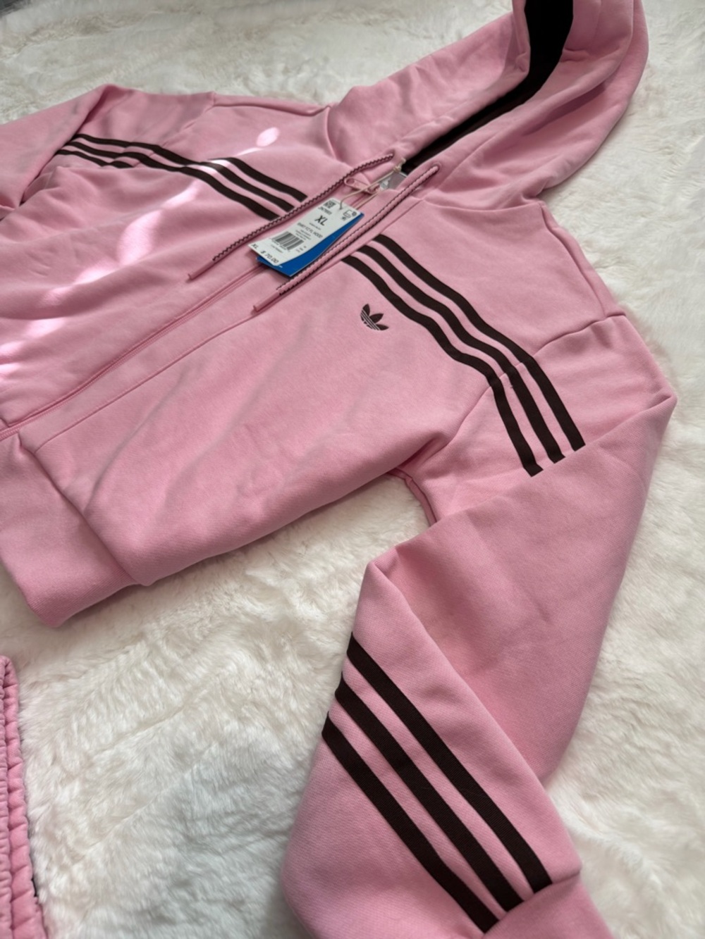 NWT Adidas Originals 70s Short Full Zip Fleece Hoodie & Joggers, True Pink - Picture 4 of 8